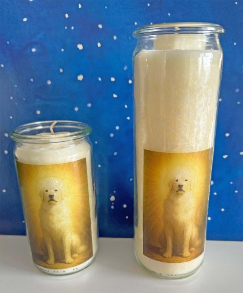 Herzlichtkerze Hunde-Deva 20 cm x 6 cm im Glas
