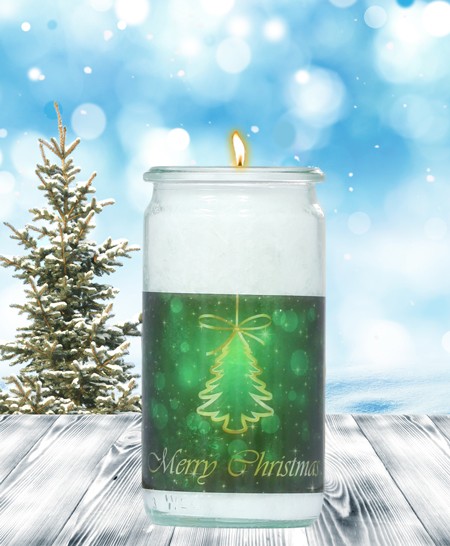 Herzlicht-Kerze -Merry Christmas- Motiv 2 im Glas 13 x 6 cm