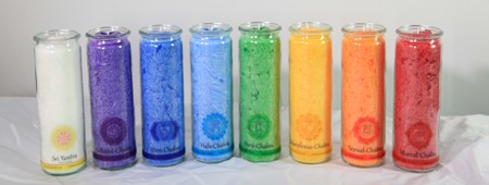 Set: Herzlicht Chakra-Kerzen farbig + Raumreinigung 20 x 6 cm (8 Stück)